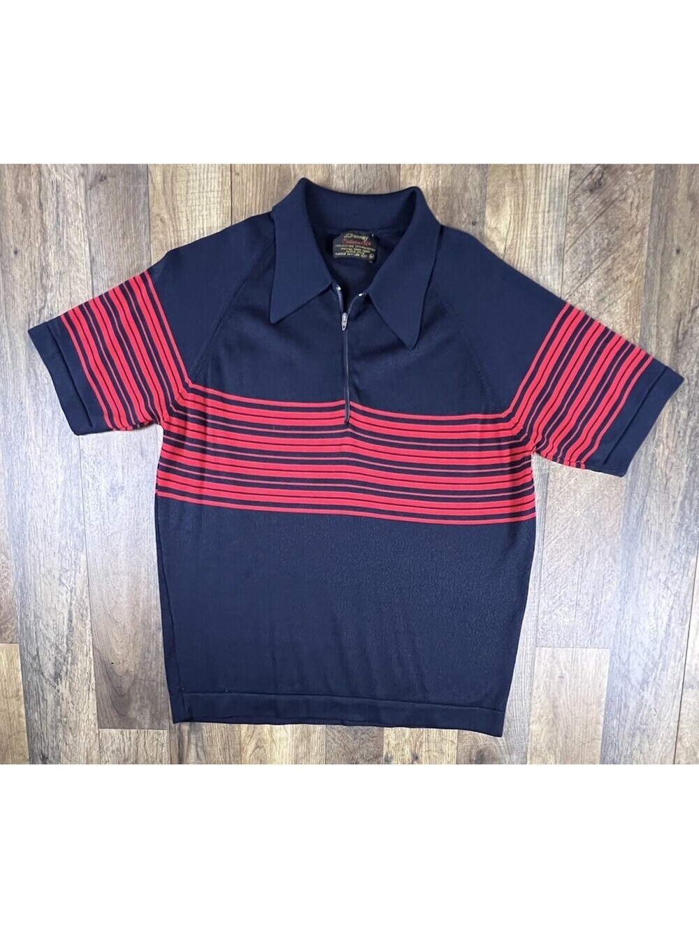 Vintage JC Penney Polo Shirt Mens Medium Zipper Coleseta 60s 70s Textured Golf